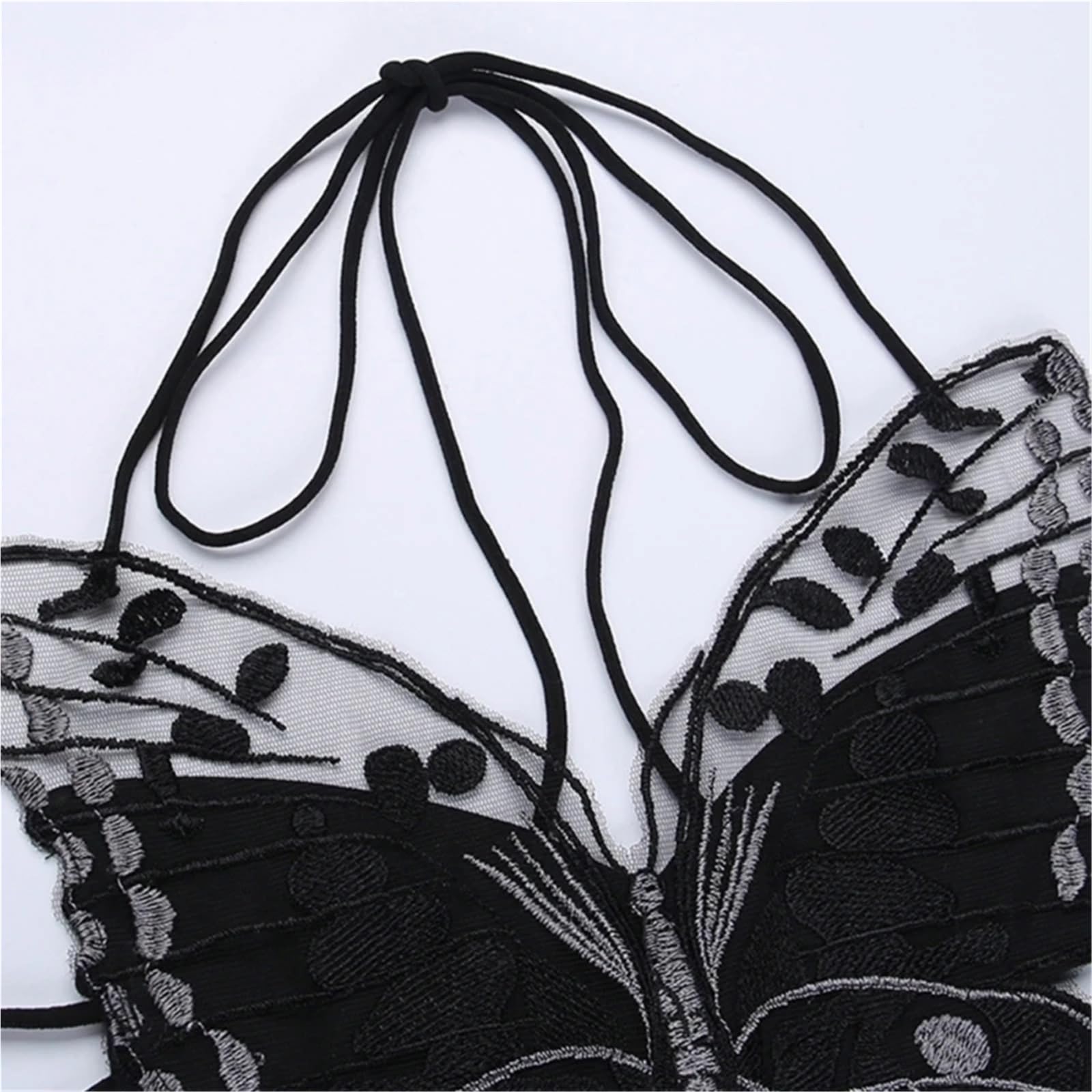 Top in Pizzo Trasparente Sexy a Forma di Farfalla Gotica con Canotta Senza Schienale legata Estiva da Donna per Donne