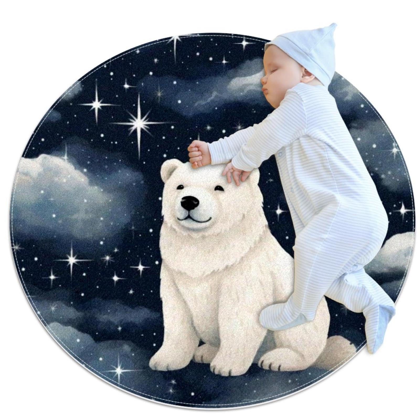 Tapis de salle de bain ours polaire plume de paon rond antidérapant 1m