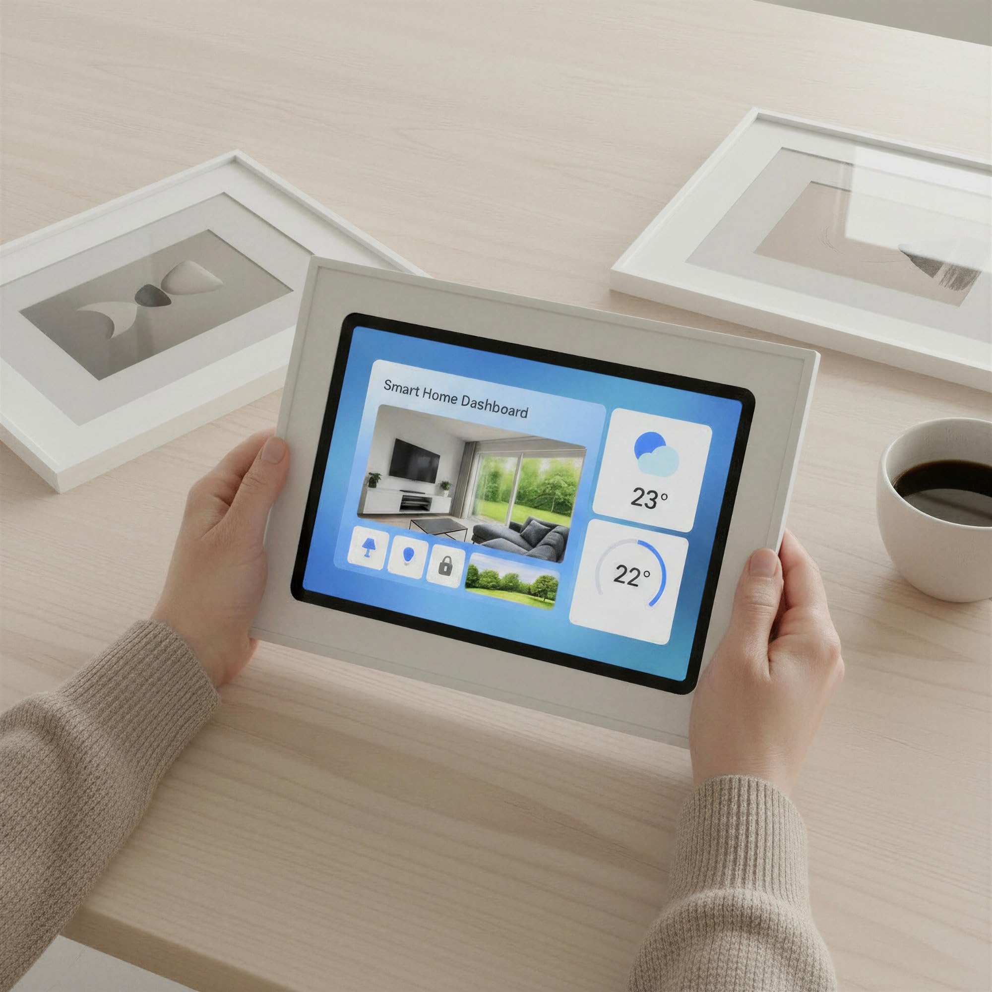 Tablet Wandhalterung für Lenovo Tab M11 (11 Zoll, TB330) - Passgenaue & Flache Bilderrahmen-Optik für Smart Home Display - Feste Montage mit Kabelführung - Weiß