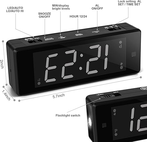 Miniatura 3 de Reloj despertador digital a pilas visible por la noche con pantalla de hora LEDLCD mejorada, linterna, reloj de viaje pequeño para dormitorio mesita