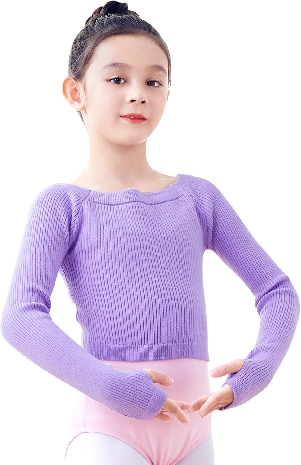 Daydance Girls Long Sleeve Dance Sweater Soft Ballet Warm Up Pullover for Leotards