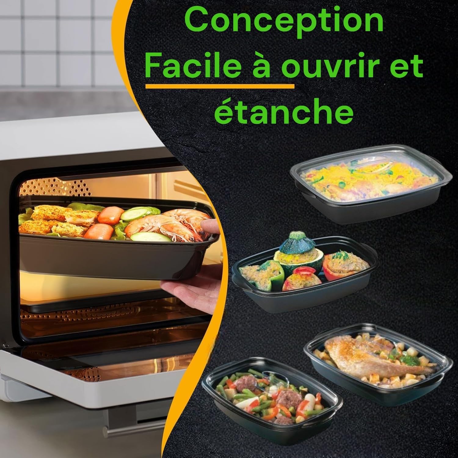 EURO DECO Barquette en Plastique, Contenants de Meal Réutilisables 1000 ml – Lot de 50 boite,1Compartiment, Couvercles Hermétiques Anti-Fuite – Compatibles Micro-ondes et Lave-Vaisselle, Idéales pour