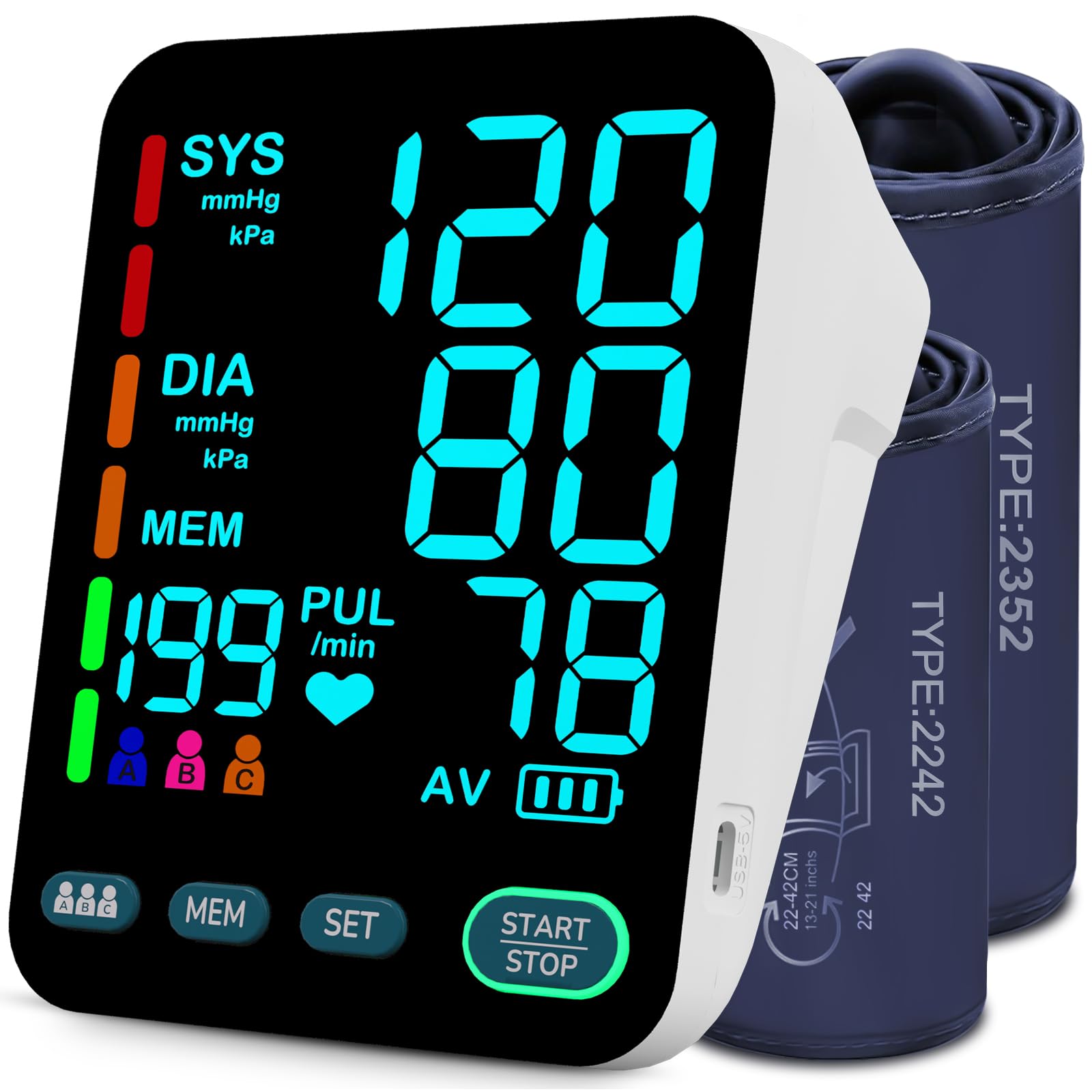 Photo 1 of OWNQOBE Upper Arm Blood Pressure Monitor, 2 Cuffs, Large Color LED Display