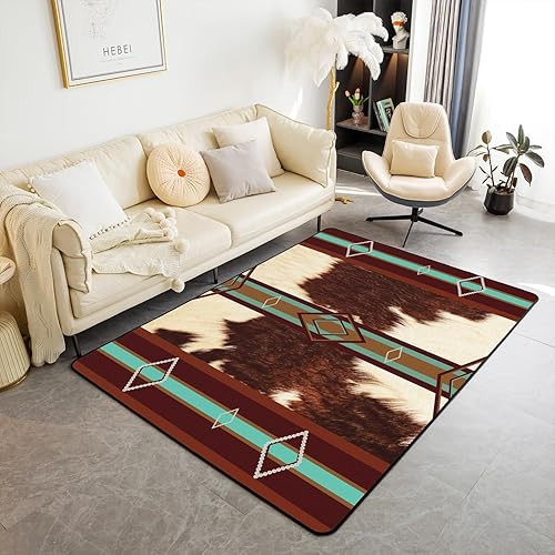 Alfombras de piel de vaca para sala de estar para niños y niñas, alfombra decorativa de piel de vaca de 5 x 7 pulgadas, decoración de casa de campo,