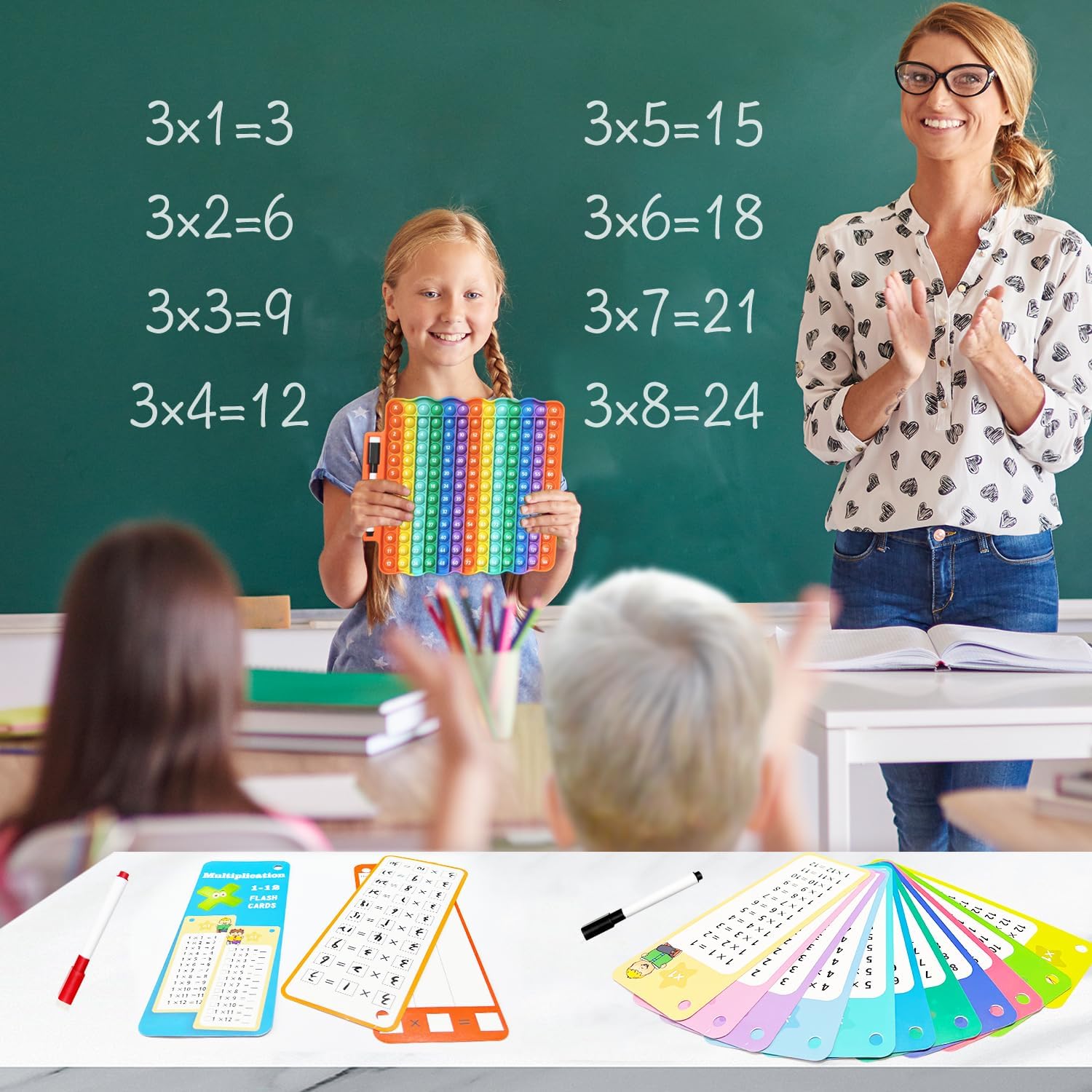 Multiplication Flash Cards + Pop Fidget Multiplication Chart, Times Table Educational Flashcard 3rd Grade, 4th, 5th, 6th Grade - Image 2