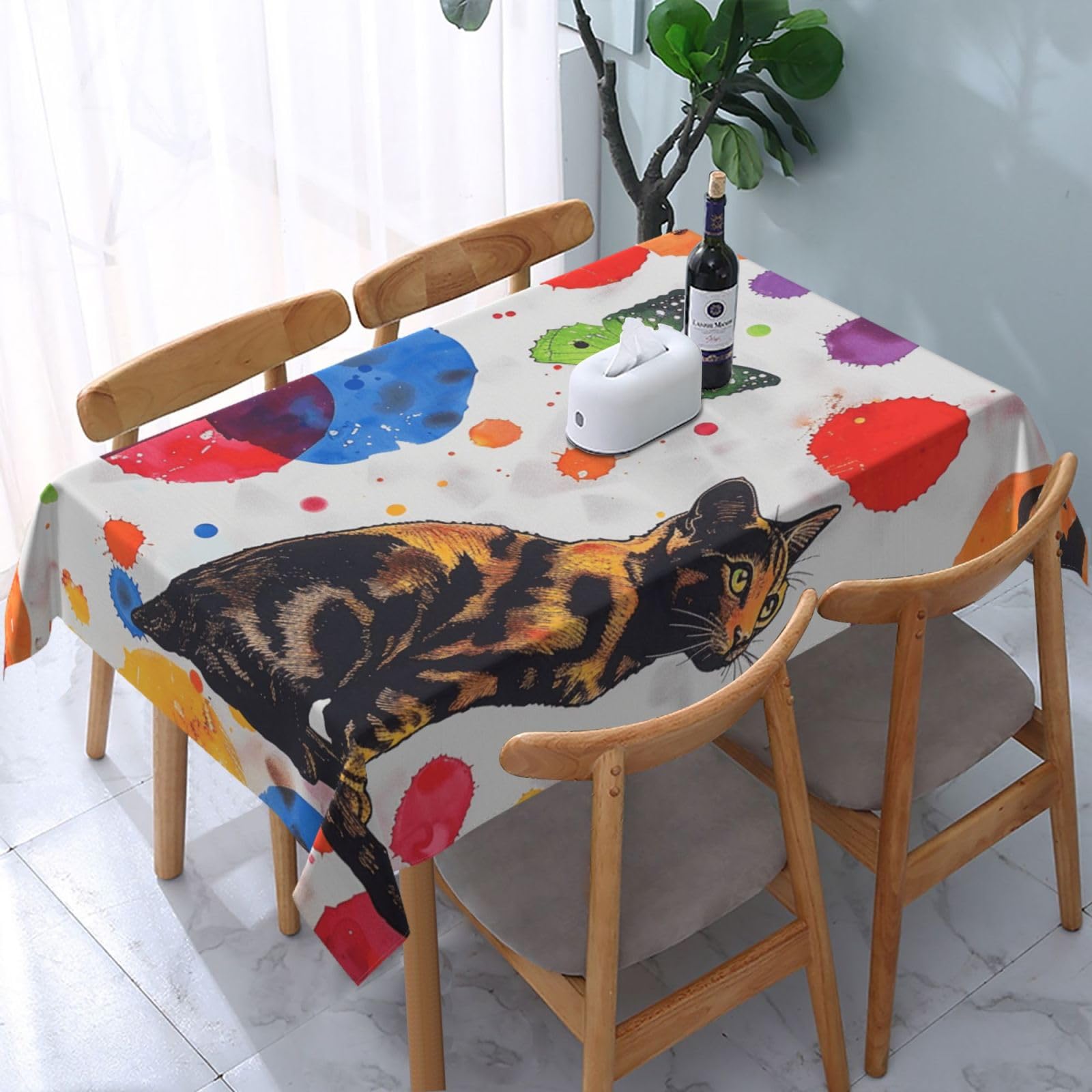 WPKJU Butterfly Polka dot and cat Printed Tablecloth Water Resistant Table Cover Washable Rectangle Table Cloth for Tables 54x72 in