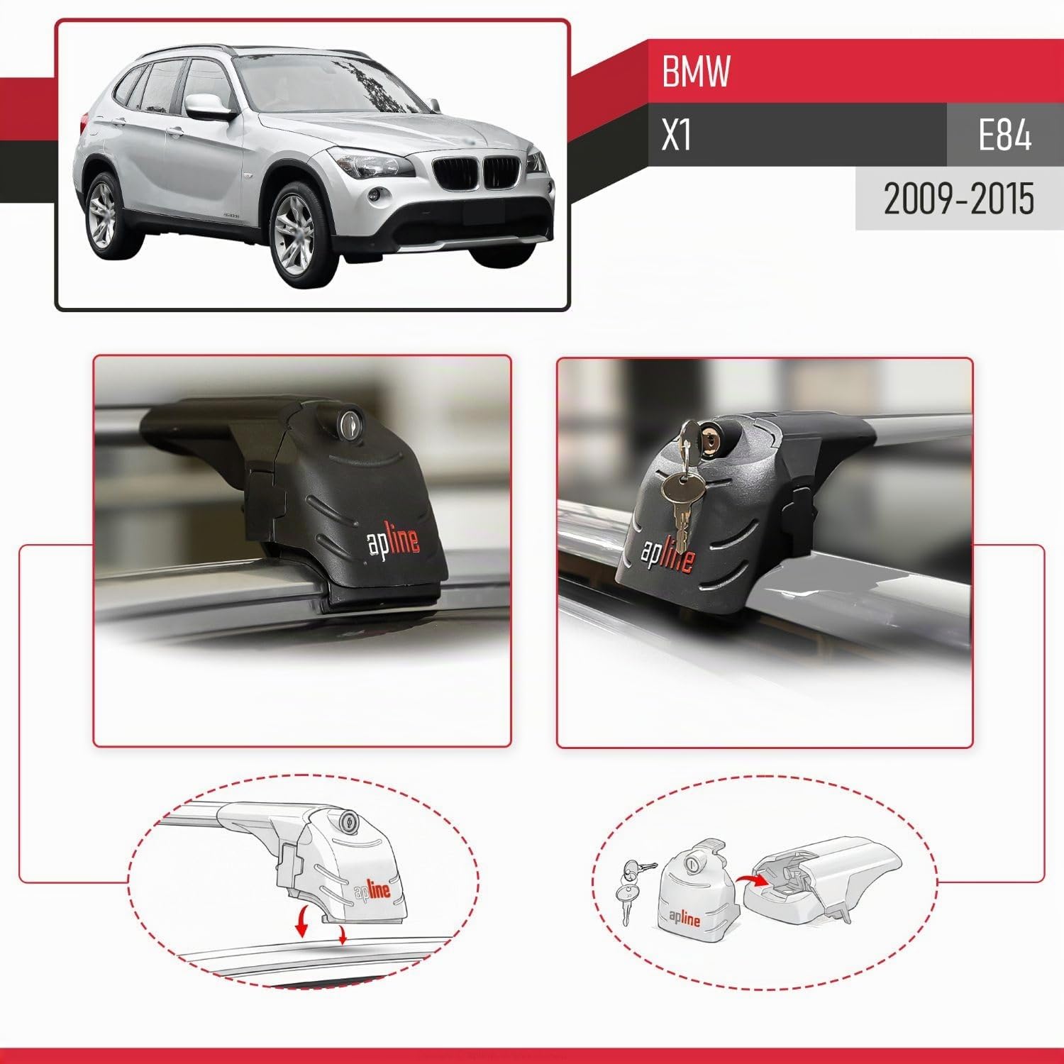 Compatible avec BMW X1 (E84) 2009-2015 ACE-2 modèle Barres de Toit Railing Porte-Bagages de Voiture Gris Aluminium Barres