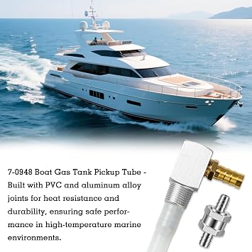 Universal 12 Marine 7-0948 Fuel Tank Pickup Tube with 0.31-inch/8mm Check Valve & Strainer, Length-adjustable Rigid Polyethylene Fuel Tube with Brass Barb Connector