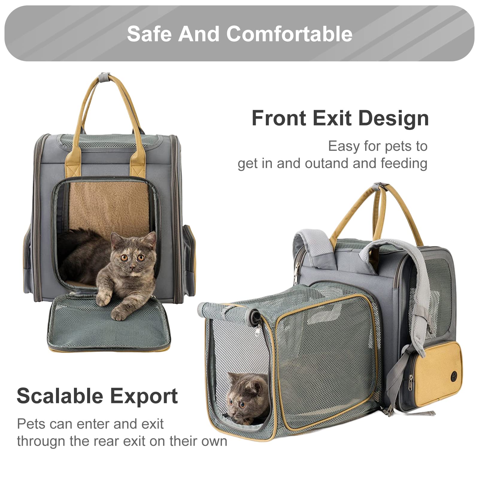 PETCUTE Zaino per Cani e Gatti Estensibile,Pieghevole Zaino Trasportino per Gatto, Zaino Per Animali Domestici con Tappetino Staccabile, Zaino Per Cani con Cintura di Sicurezza Interna,Uso Esterno