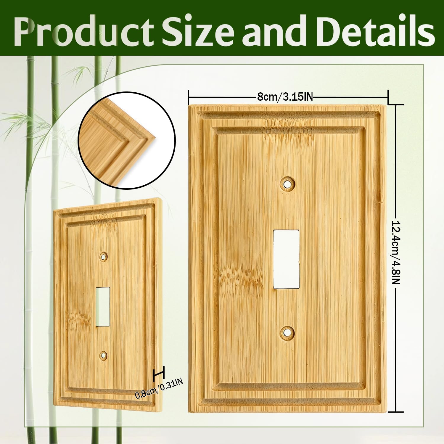 2 PCS Solid Wood Single Toggle Light Switch Plate Bamboo Light Switch Cover Quality Raw Wooden Switch Plate Single Toggle Decorative Wall Plate -2D1
