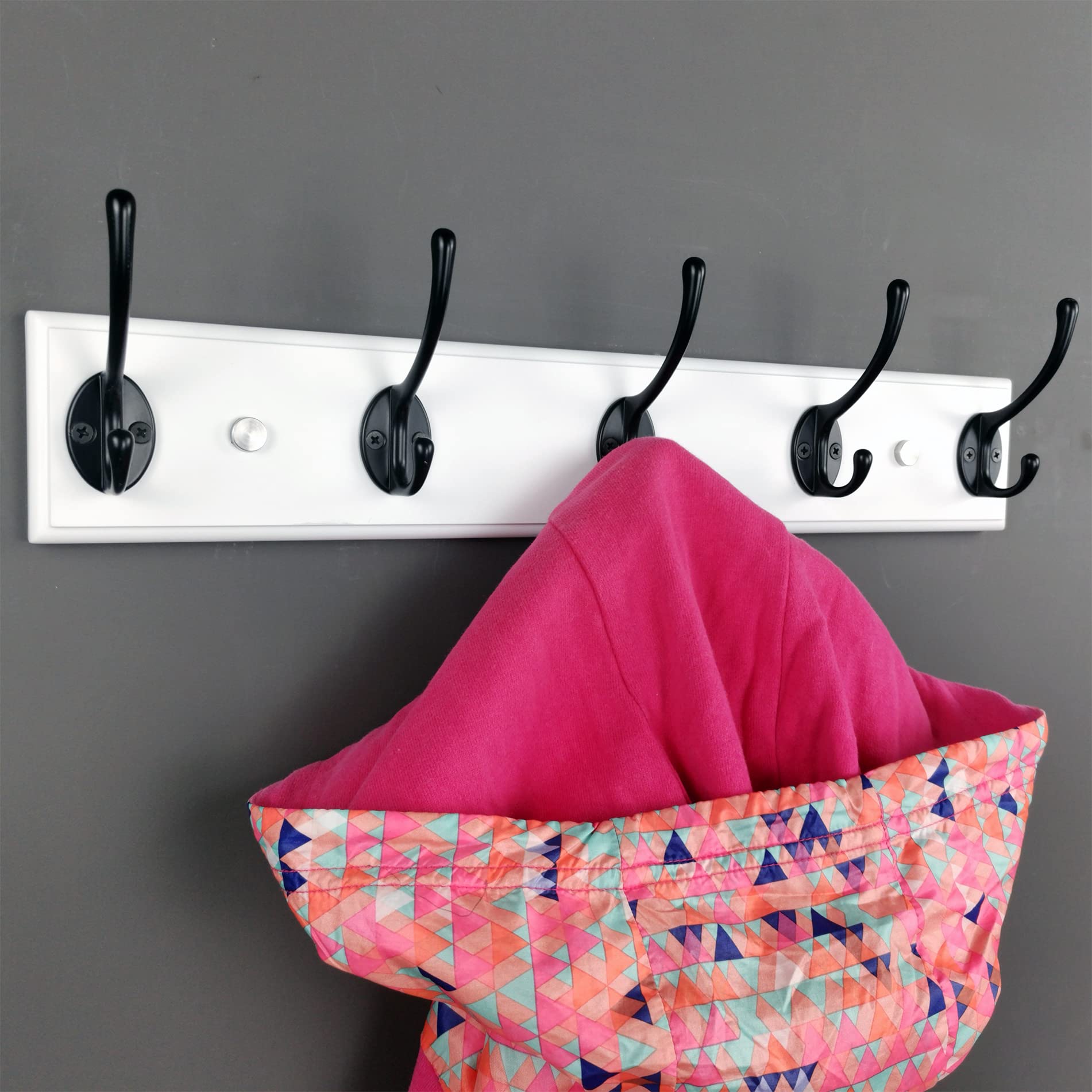 Appendiabiti Da Parete In Legno Con 3 Ganci - Bianco E Nero, Per Camera Bambini, 31cm - Foto 9
