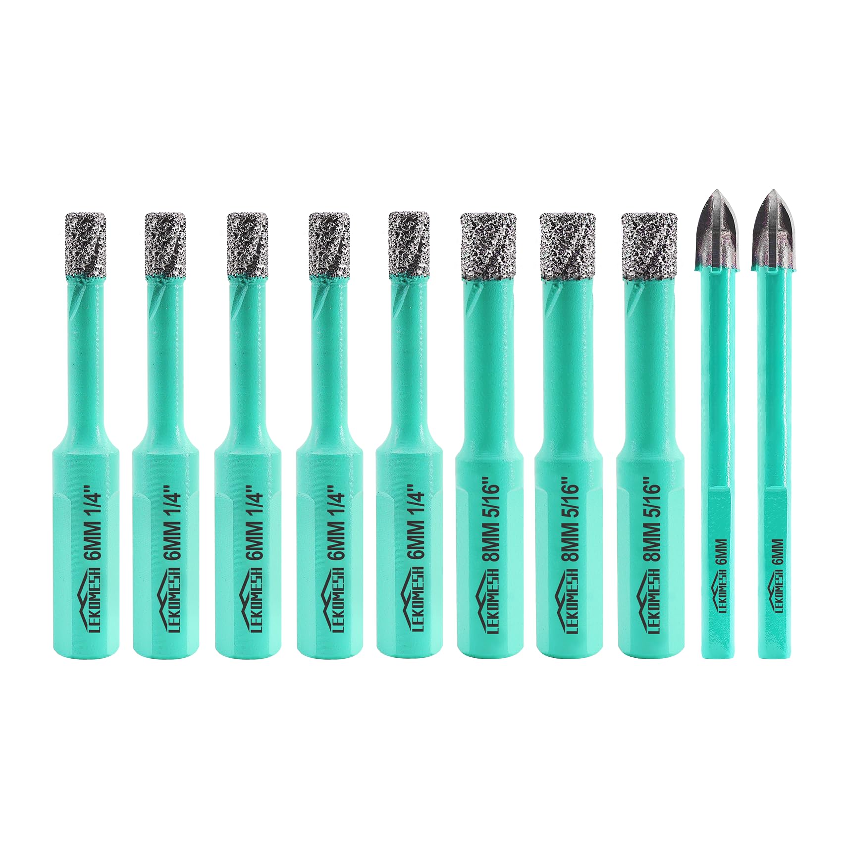 Broca Diamante para Porcelanico - 5piezas 6MM & 3pcs 8MM Corona Diamante & 2piezas 6MM Broca de Carburo con Vástago Triangular para Porcelánico Cerámica Mármol Granito