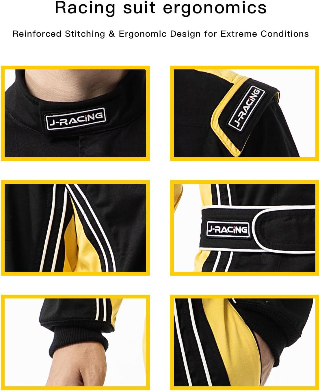 J-RACING® Racing Suit Karting Suit/Race/Rally Go Kart Auto Racing Fire SFI 3.2A/1 Black Yellow - Image 3