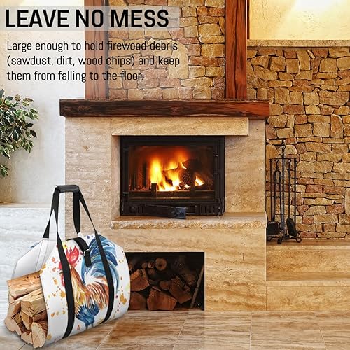 Miniatura 5 de Bolsa de transporte de leña de gallo, grande, duradera, para chimenea, accesorios para estufas de leña de 39 x 18 pulgadas, soporte para leña