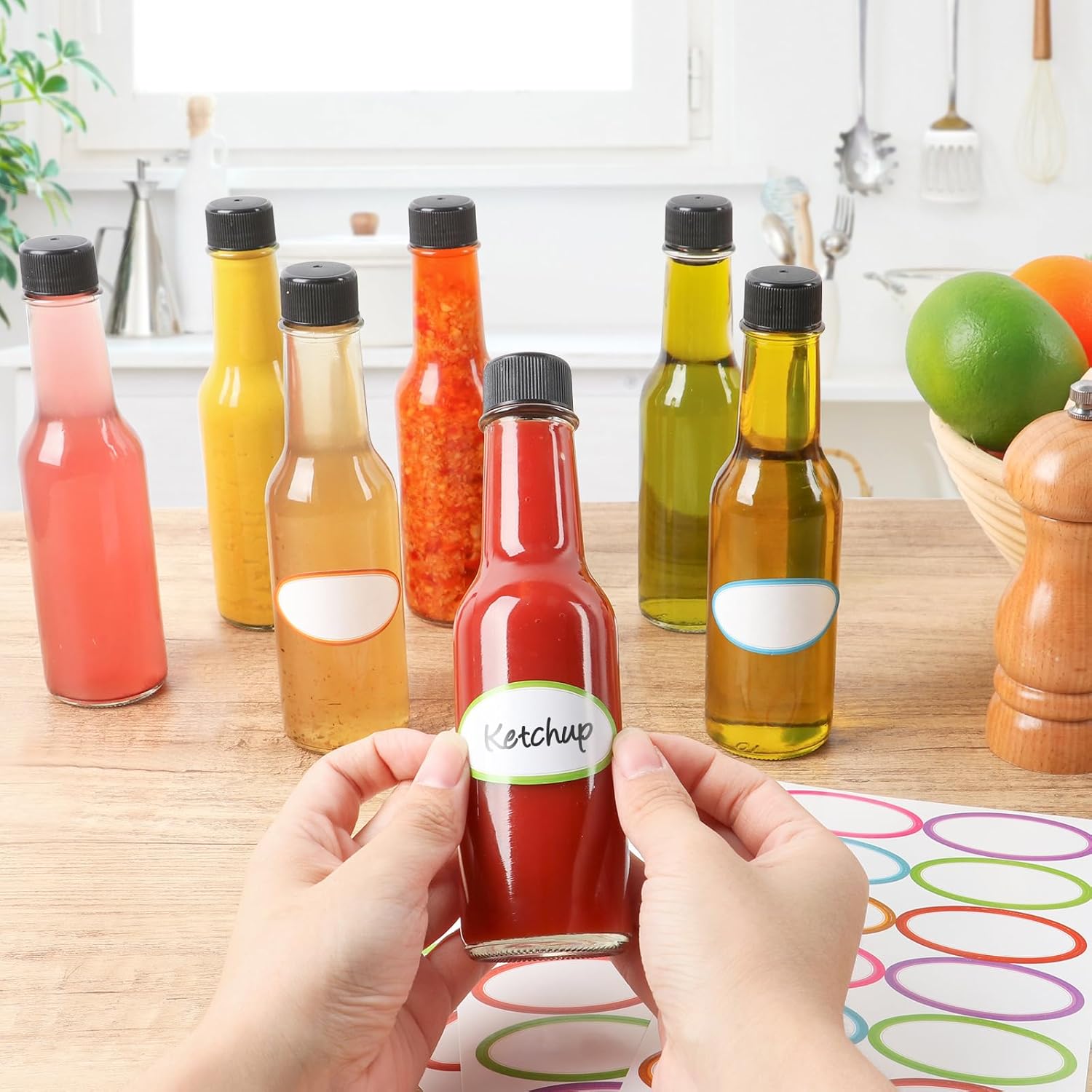 STARSIDE 5 oz Hot Sauce Bottles - 35 Pack, Clear Glass Woozy Bottles with Leak Proof Black Screw Cap