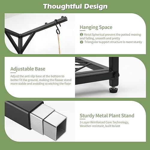 Miniatura 4 de CZWL&HG Soporte de 3 niveles para plantas colgantes para interiores y exteriores, estante de metal de 67 pulgadas de alto para 5 flores en maceta,