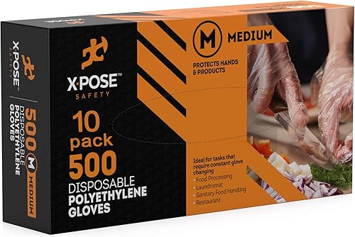 Xpose Safety Guantes de polietileno desechables transparentes - Guantes sin látex - Preparación de cocina