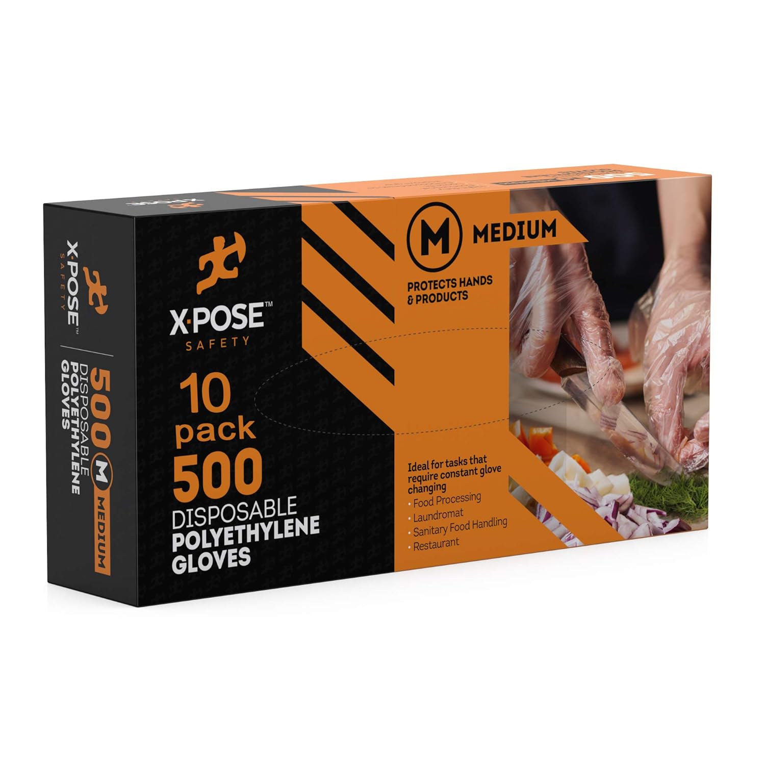Xpose Safety Clear Disposable Poly Gloves - 500 Medium - 10 Pack - Non Latex Gloves - Kitchen Prep