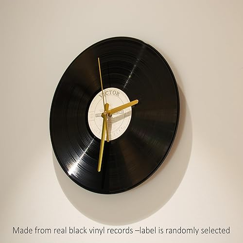 Miniatura 5 de Lynora Reloj de pared de disco de vinilo real, hecho a mano con LP de los años 70 a 90, arte de pared retro vintage, movimiento silencioso,