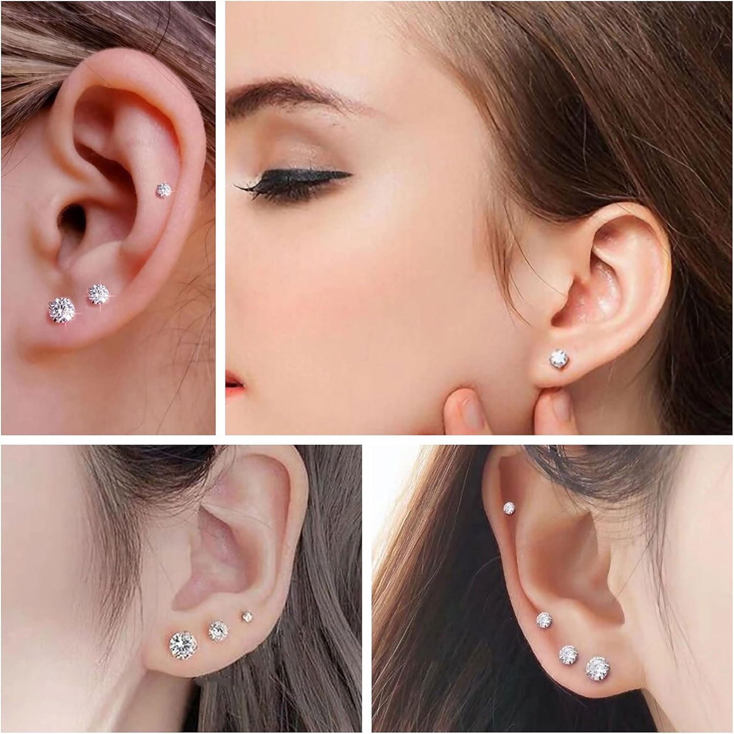 Titanium Surgical Steel Cubic Zirconia Screw Back Stud Earrings for Women Men Multipack Small Dainty Simulated Diamond CZ Studs Earring Set Hypoallergenic for Sensitive Ears Lobe Cartilage Helix - Image 2