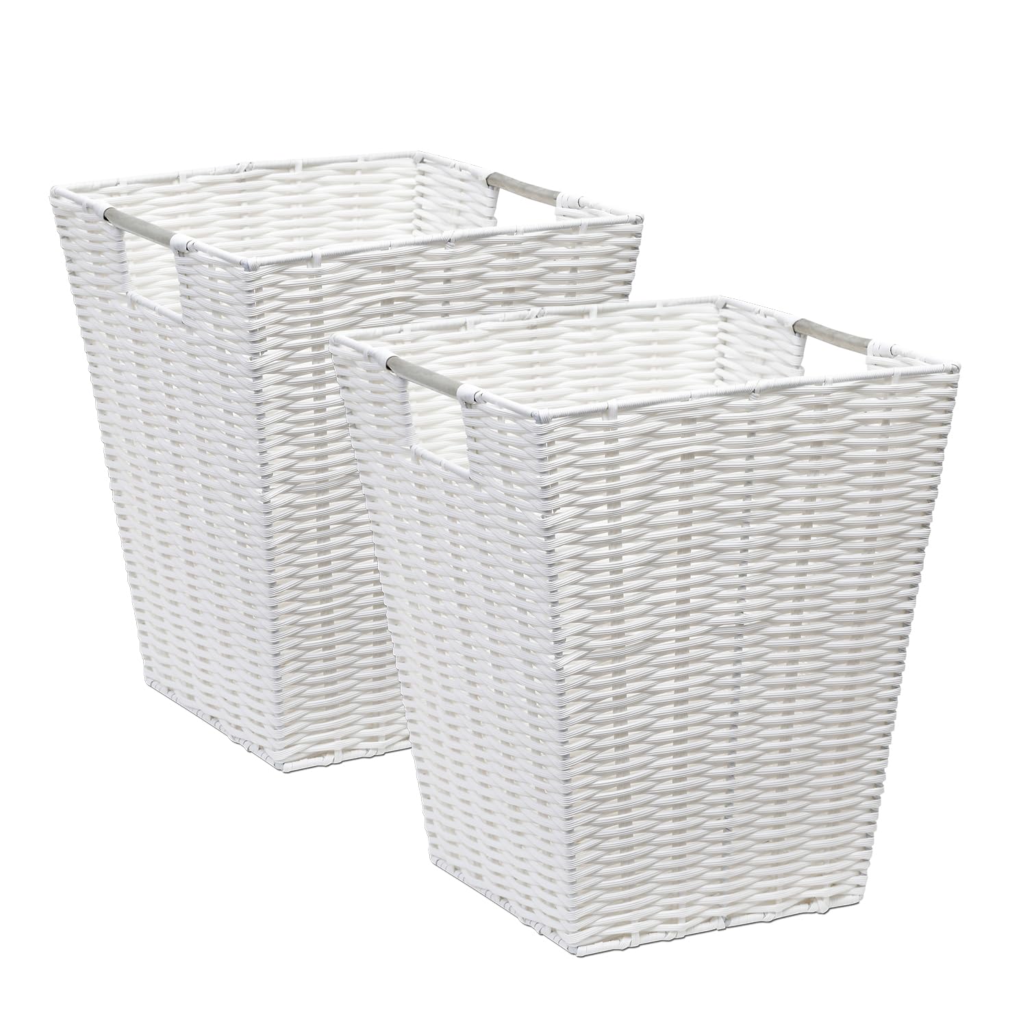 ARPAN Set of 2 White Square Waste Paper Bin White Resin Plastic Strong Square Basket Storage Ideal For Home, Office, Hotels