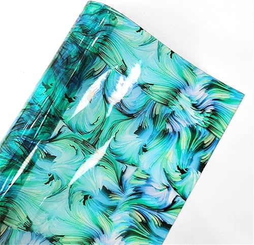 Pintura al óleo azul colorida impresa PVC piel sintética de 11.8 x 53 pulgadas transparente impermeable vinilo gelatina para hacer clips de pelo