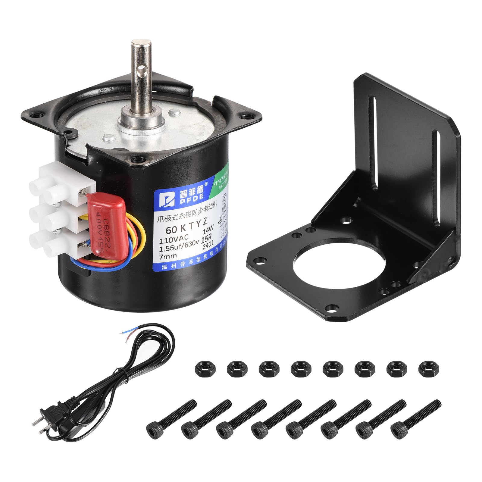 DMiotech Synchronous AC Reduction Motor With Motor Bracket And Power Cord 60KTYZ AC110V 15RPM Ac Motor 100N.CM CW/CCW Low Noise Gearbox Electric Motor for Instrumentation Automation Control