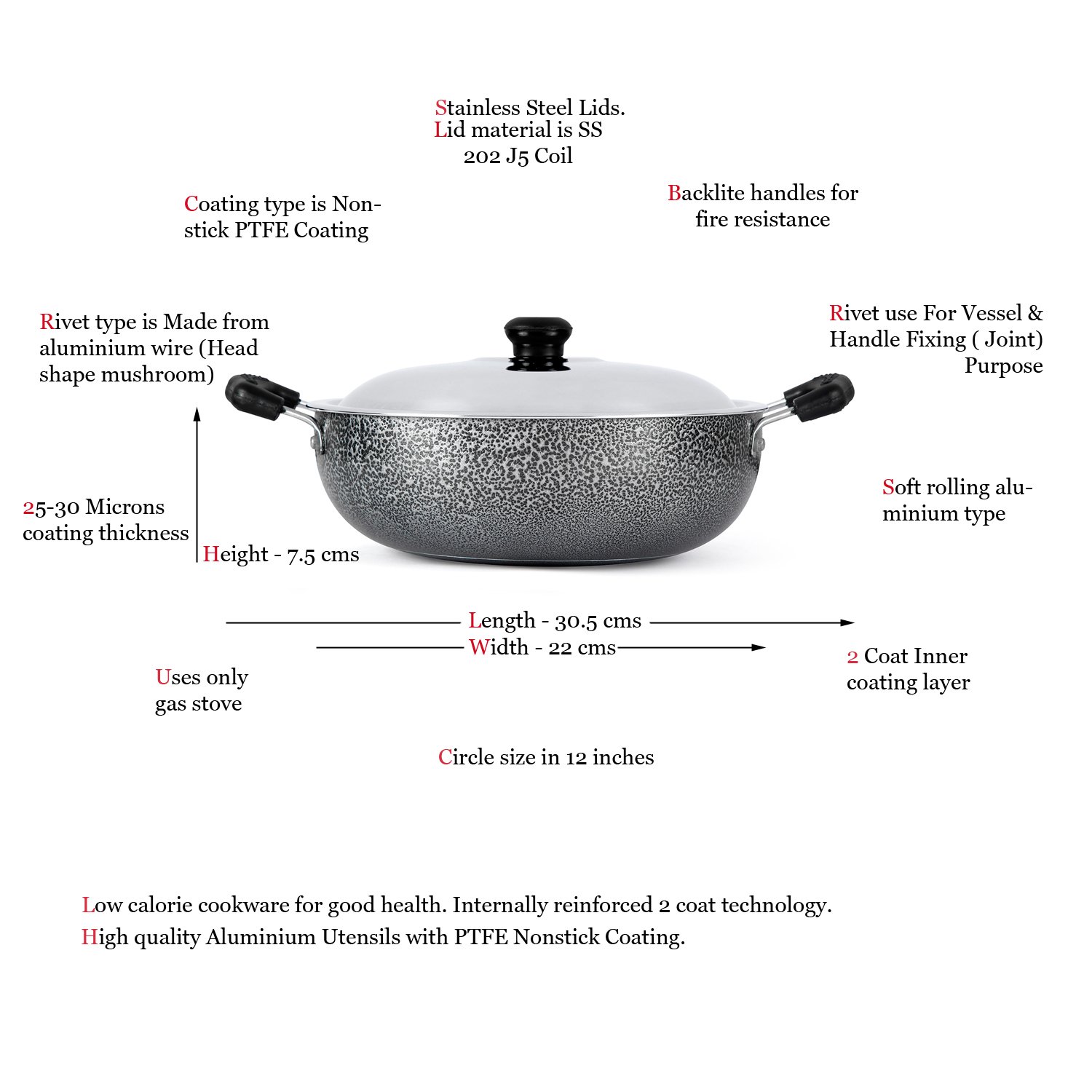 Anjali 2 LTR Diamond Kadai with Lid, 2 Liters, Black 4