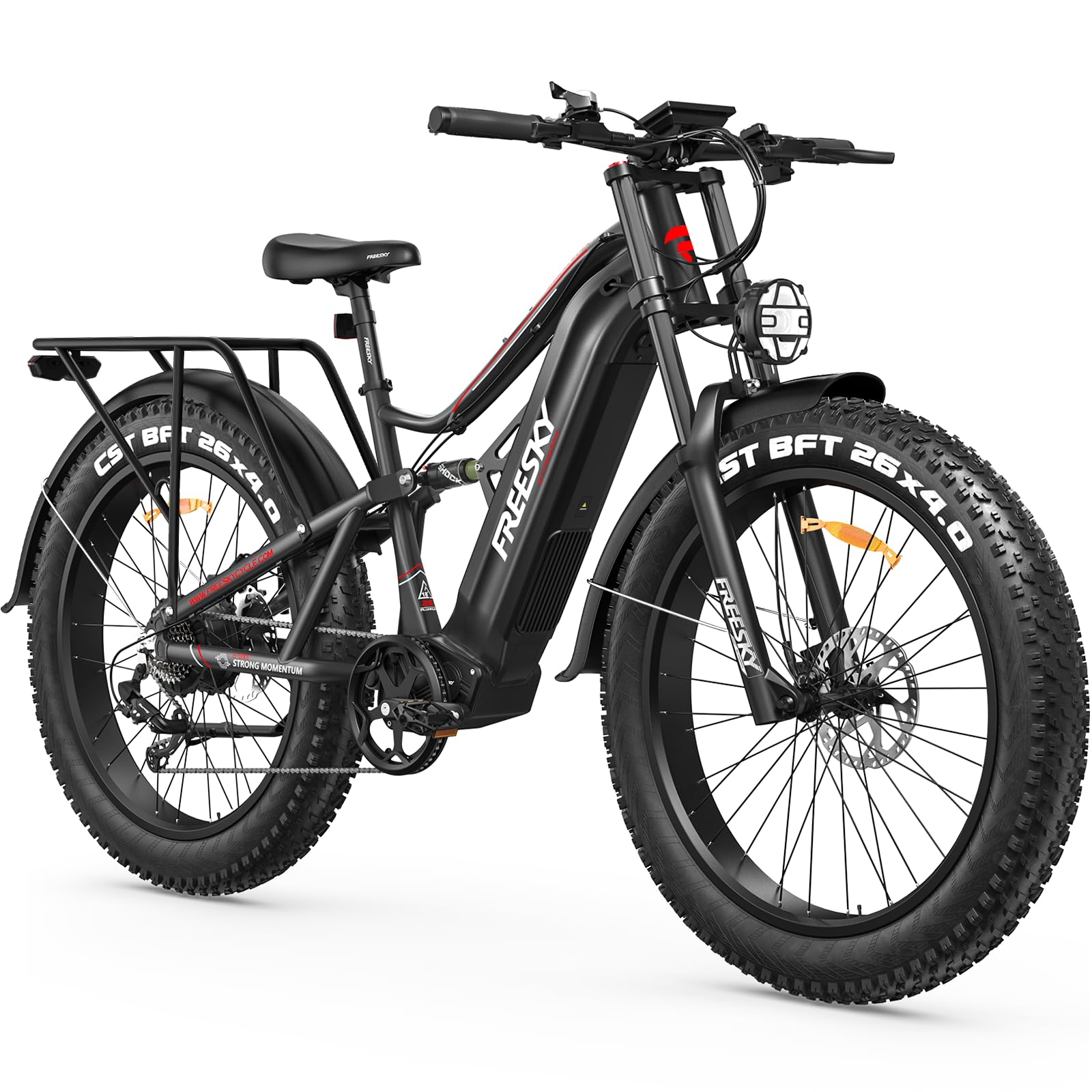 FREESKY 2500W BAFANG Motor Electric Bike for Adults, 48V 30Ah Samsung Cells Battery Ebike 120 Miles, 38+MPH, 26" Fat Tire Dirt All-Terrain Mountain E Bike, Full Suspension, UL 2849 Certified by TÜV