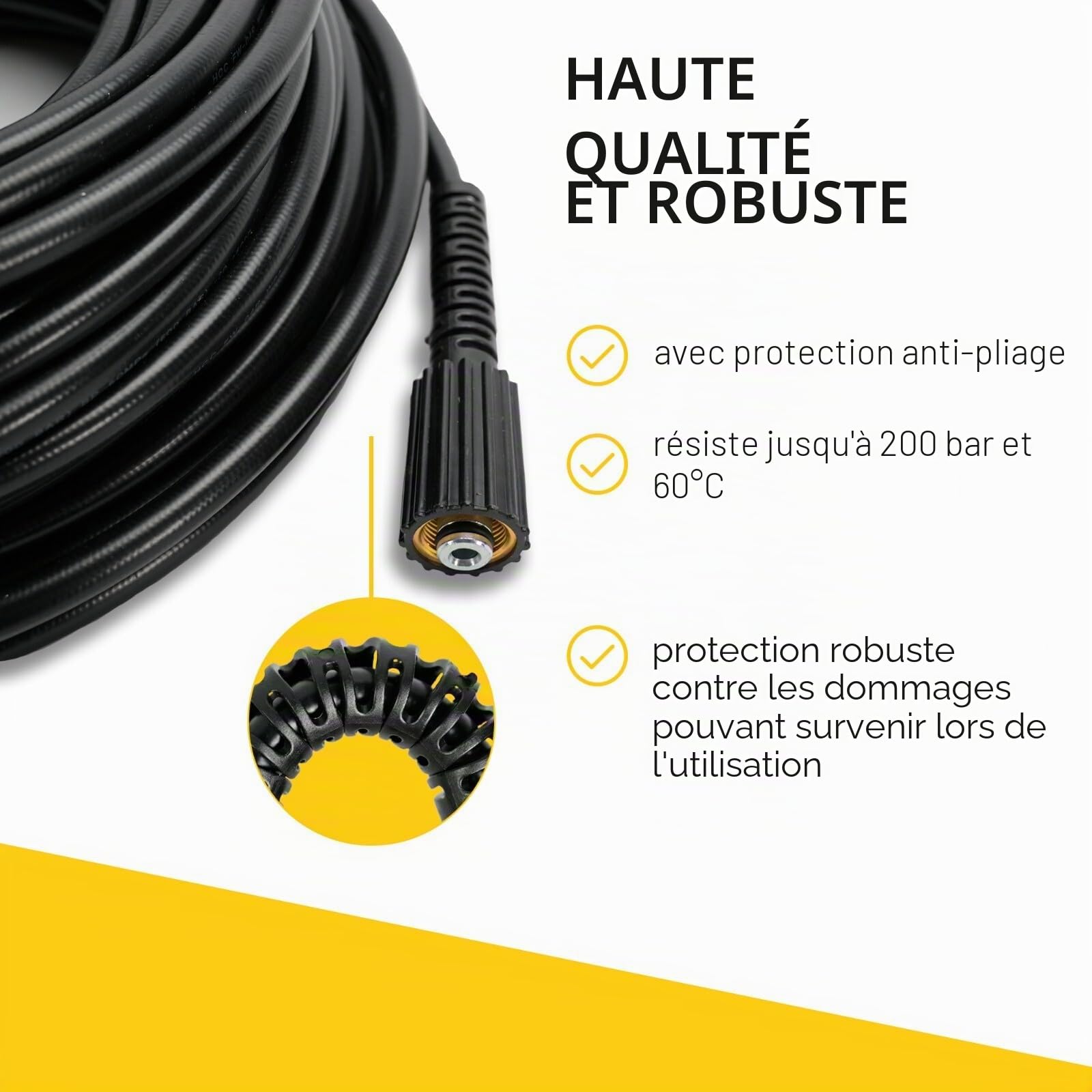 30 m de tuyau de nettoyage pour Kärcher HD HDS et Kränzle – Kit professionnel de 4 pièces avec buse fixe et rotative – Raccord M22x1,5 – Kit de nettoyage de tuyau haute pression pour le débouchage des