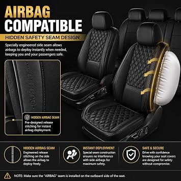 Car Seat Covers, Premium Nappa Leather Seat Covers for Car, Full Set | 5 seats Waterproof with lumbar support breathable perforated design airbag compatible easy to clean for cars SUVs trucks