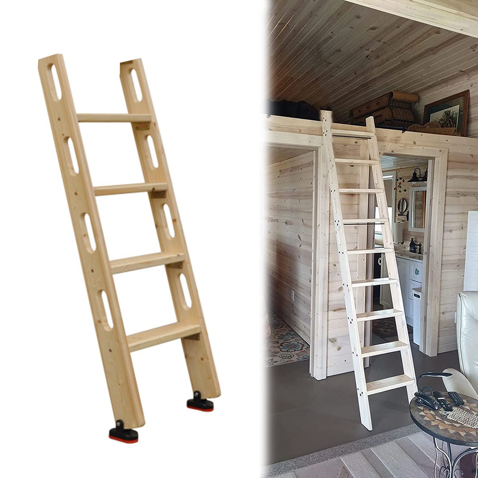 Escalera para literas Escalera para literas de Madera Natural únicamente, escaleras de Subida para vehículos recreativos de Alta Resistencia: 4 escalones / 5 escalones, Escalera para Cama ti