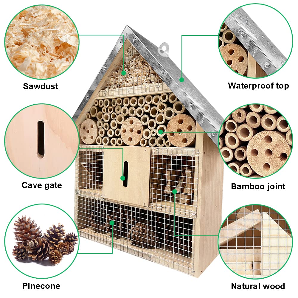 Casetta In Legno Per Insetti Da Giardino - Hotel Per Api, Farfalle E Coccinelle, Con Tetto In Metallo
