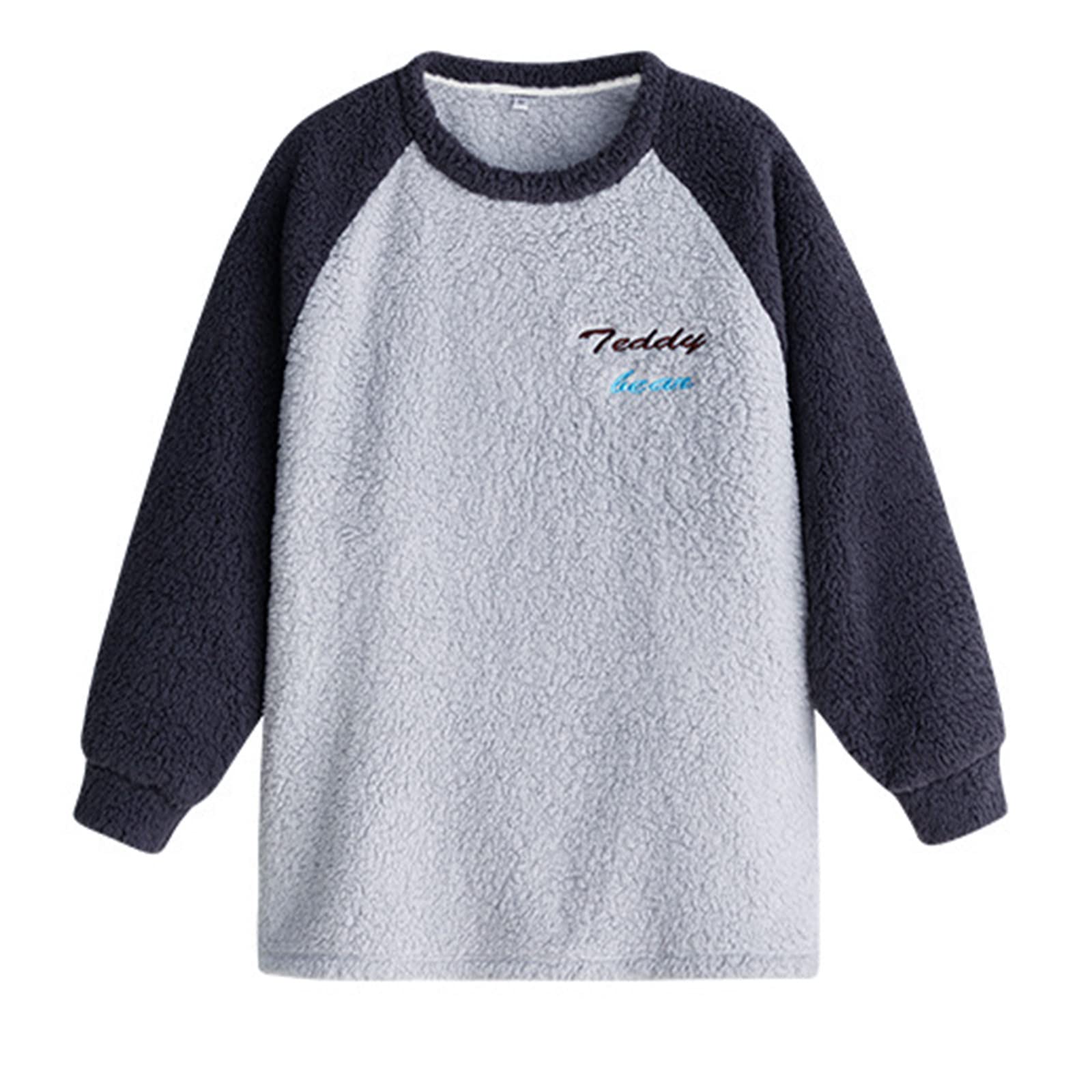 Conjunto de pijama atractivo para mujer, para invierno, otoño, cómodo, cálido, manga raglán, bloque de color, forro polar, suave, transpirable, algodón, pijama, pantalones, ropa de dormir