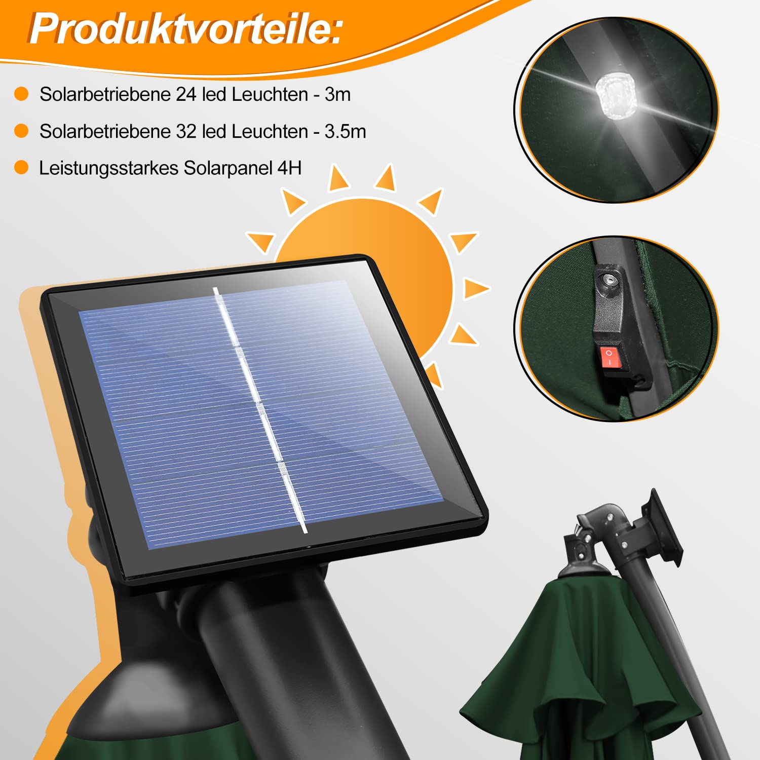 Daromigo Parasol przeciwsłoneczny, 300/350 cm, z korbą, ze stojakiem, ochrona przed słońcem, ochrona przed promieniowaniem UV, aluminium, z korbą, wodoszczelny do ogrodu