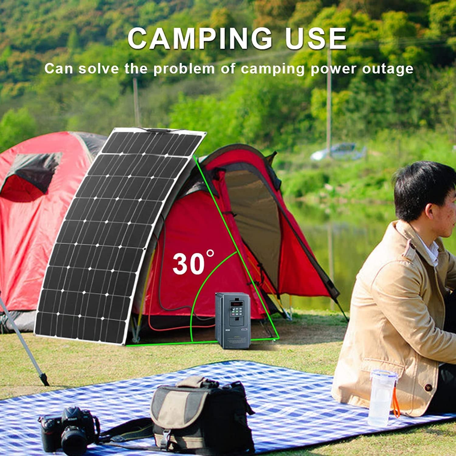 1200W (4 Pezzi 300W) Ultra Leggero Flessibile monocristallino Pannello Solare da,12-24V Kit Pannelli Solari off-Grid da, Regolatore di Carica da 40A+Cavo +Clip Cavo Pannello Solare per Camper, Barca