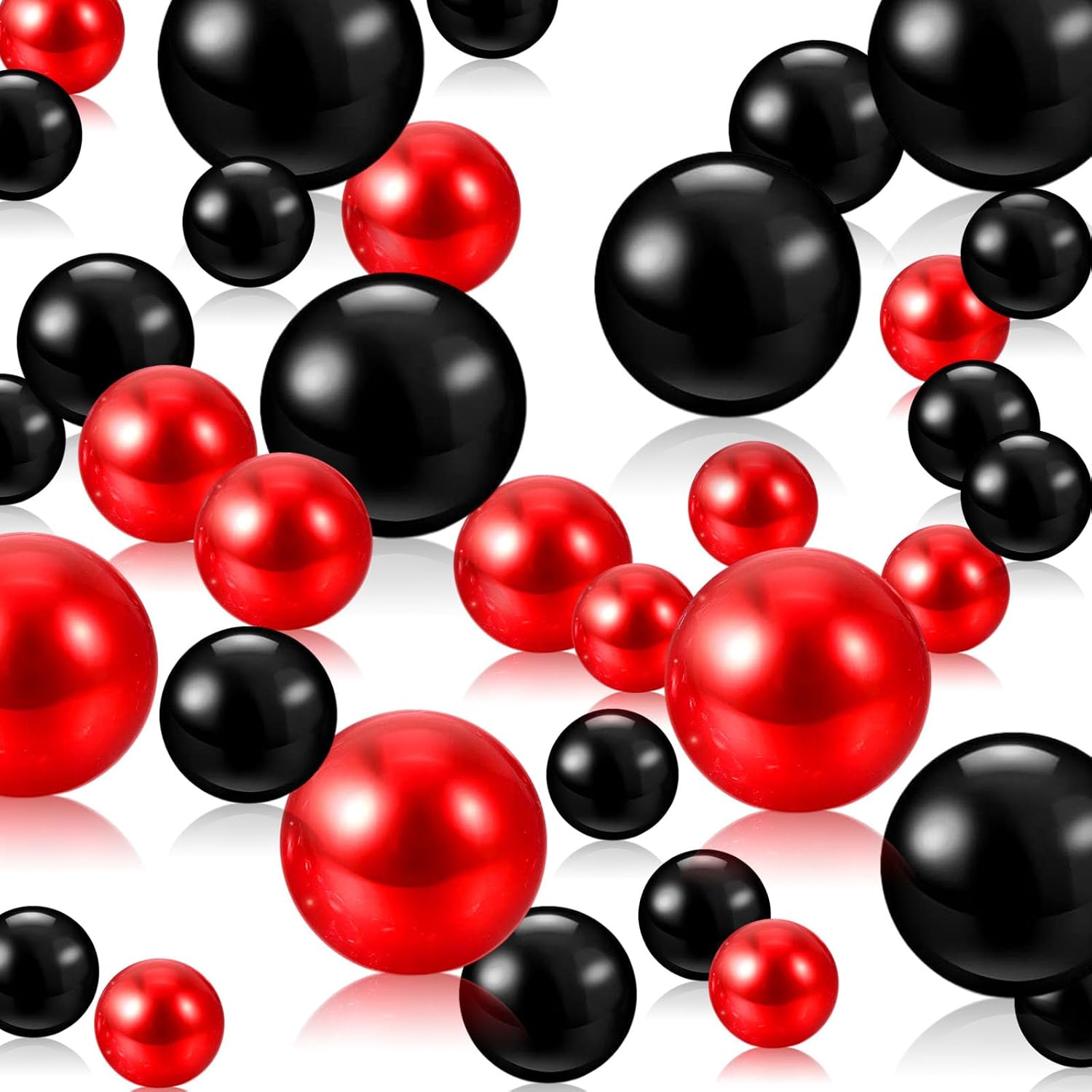 Black Red Vase Filler | 300PCS Pearls Bead for Centerpieces Vases | 8/14/20 mm No Hole Beads, Fake Pearls for Wedding Birthday Anniversary Theme Party Christmas Table Centerpieces Decor