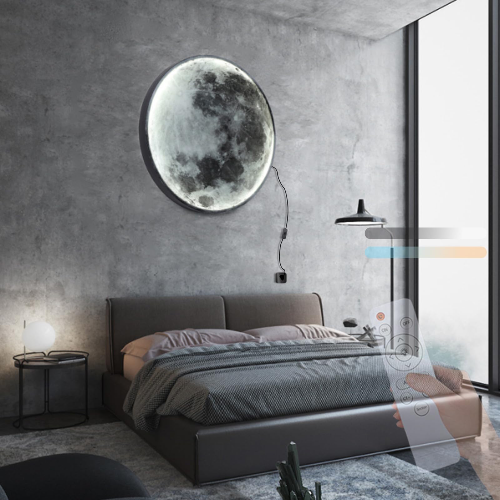 3D Luna Luce da Parete con Telecomando Lampada da Parete LED Dimmerabile 2700K-6500K con Interruttore Filo Spina Art Deco da Muro Interno Plafoniera Lampada Soggiorno Corridoio (60cm)
