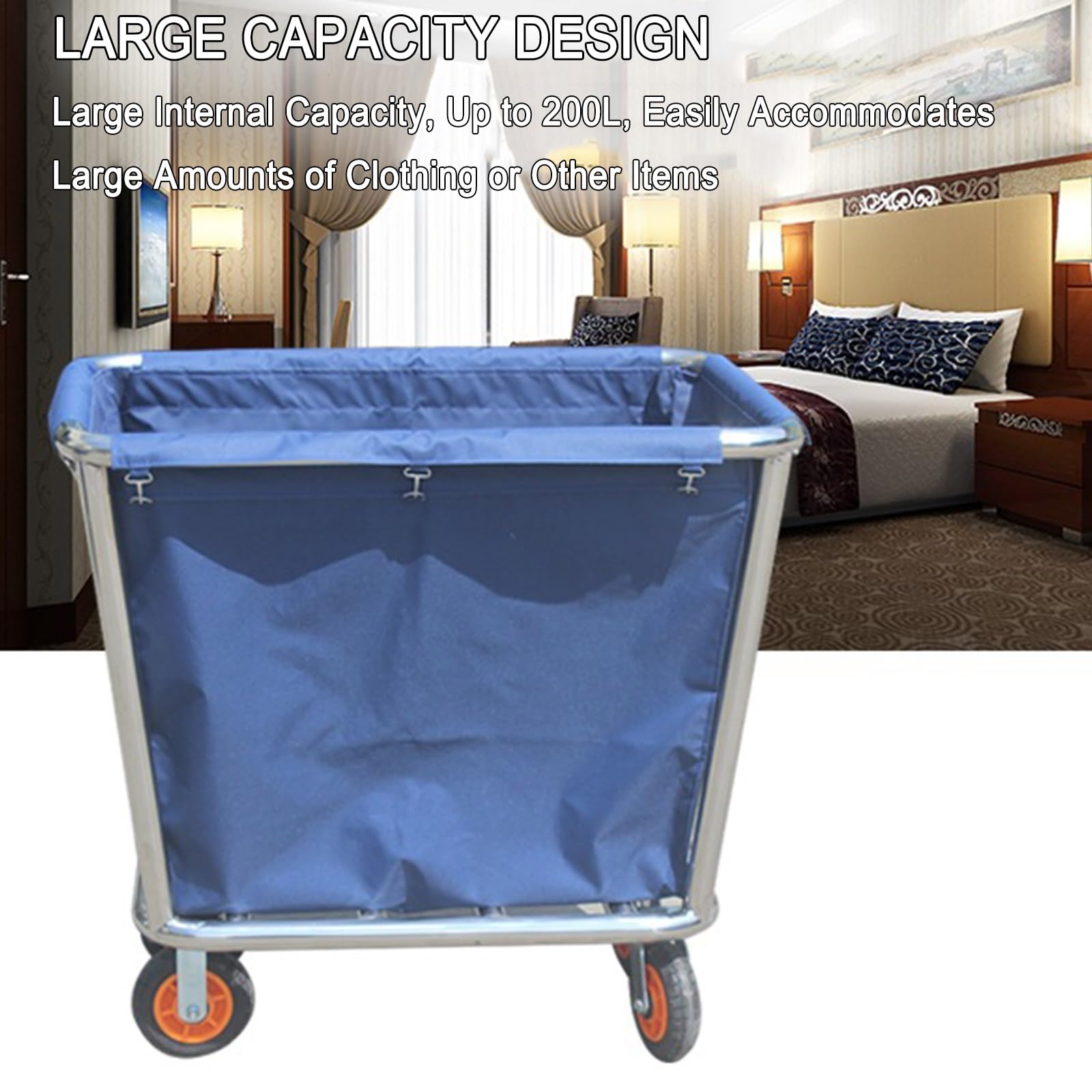 Cesta de lavandería resistente con ruedas, capacidad de 200 kg, bolsa interior extraíble, ideal para uso doméstico e industrial, color marrón, solución de limpieza duradera