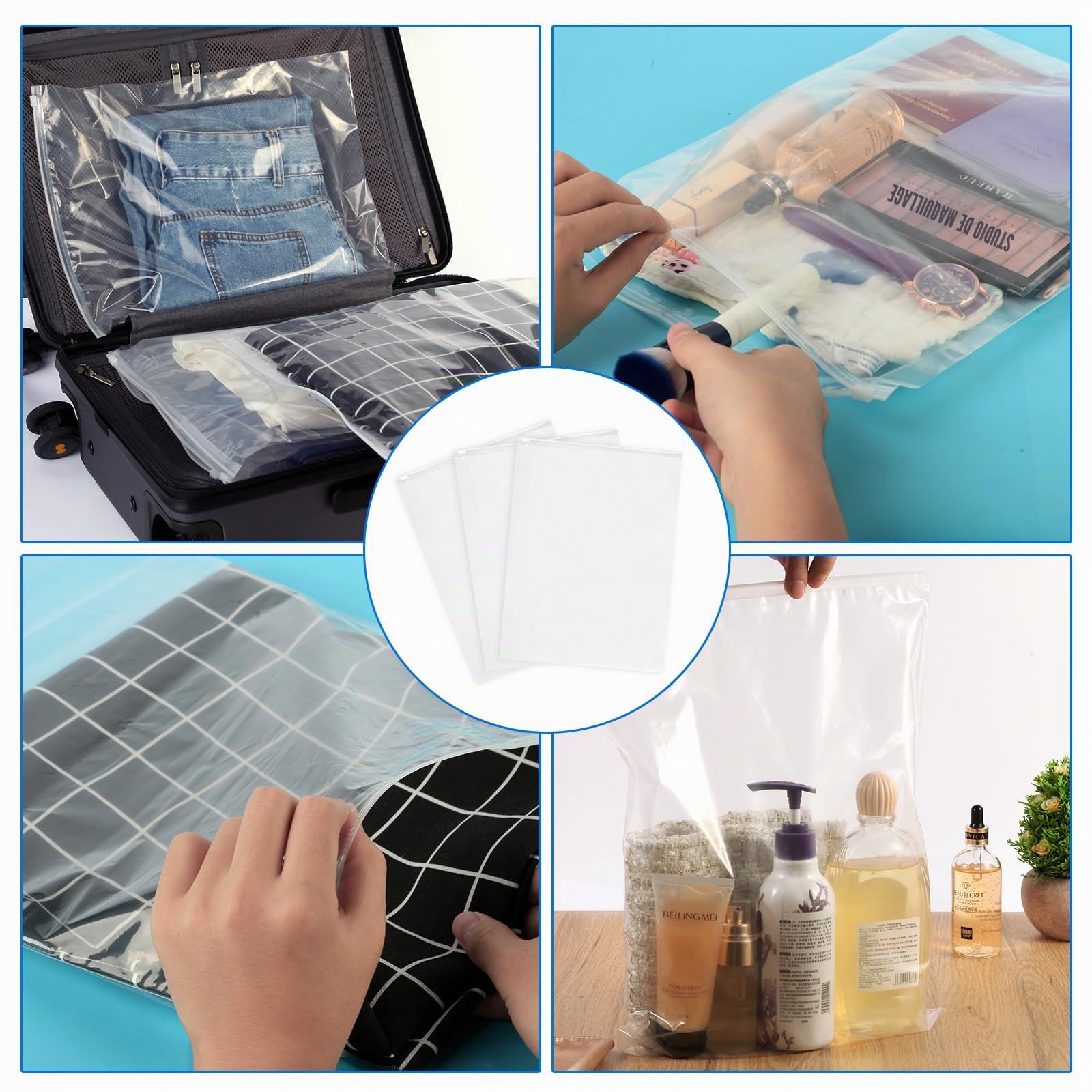 25 Pièces Pochette Voyage Sachet Plastique Zip 3 Tailles Etanche Sac de Rangement Non Poreux Sac Vetement Mat Pochette Rangement pour Chaussures, Costume, Maquillage, Sous-Vêtements