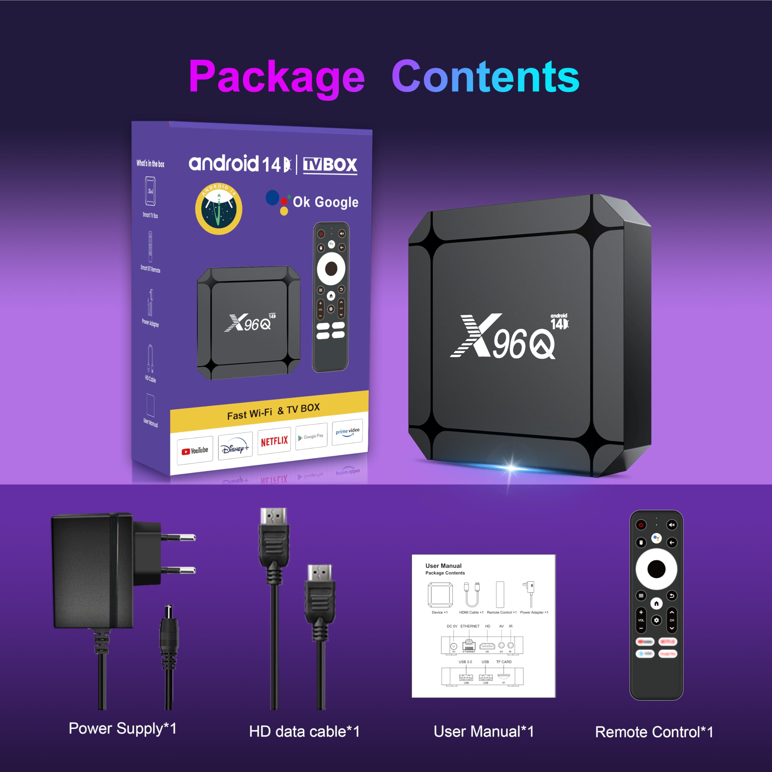 Android 14.0 TV Box, Box TV 2GB RAM 16GB ROM RK3518 Quad-Core Cortex-A53, Support 2.4/5.0GHz 4K 100M Ethernet HD USB 3.0/2.0 TV Box