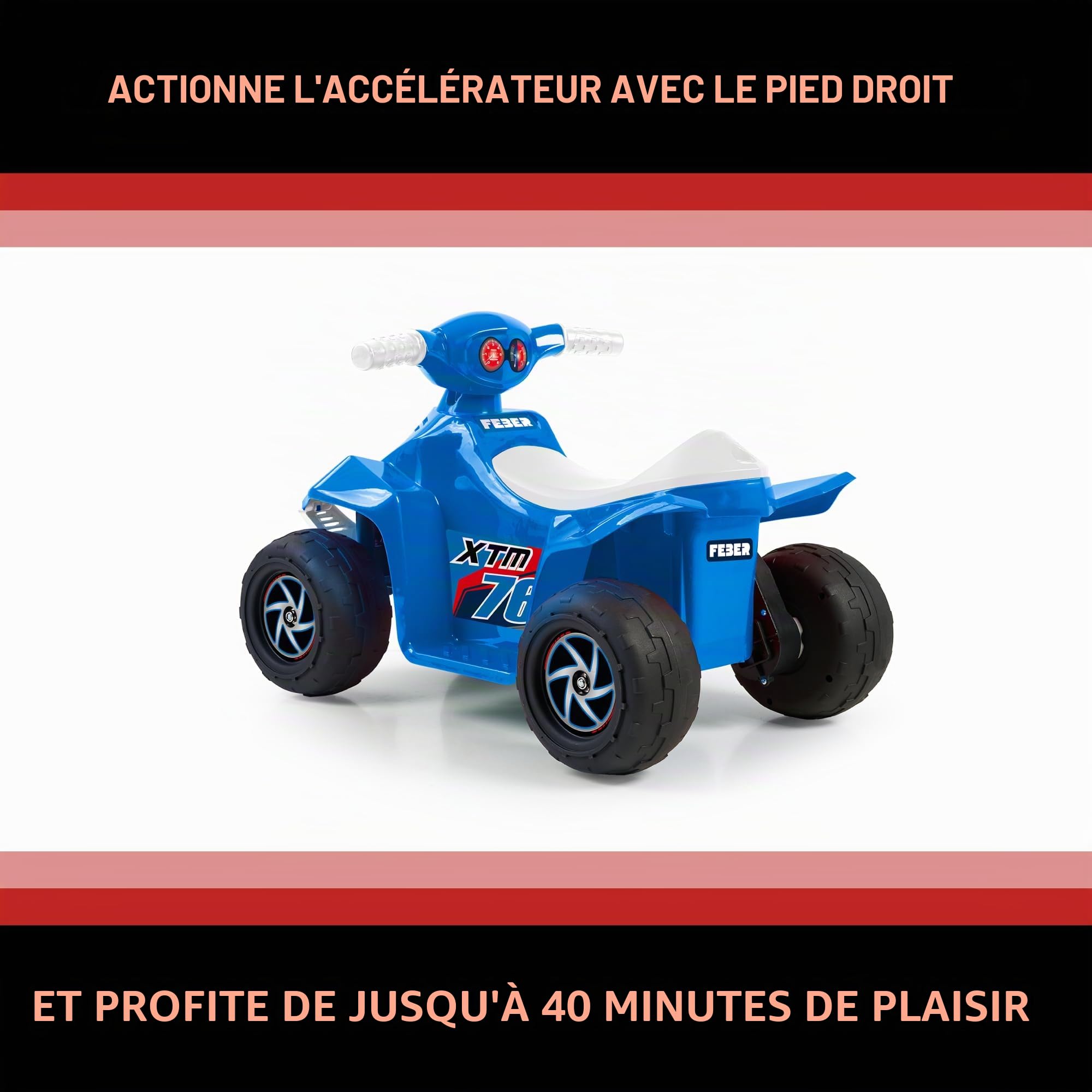 FEBER - Quad CE-Blue 6V, Voiture électrique pour garçons et Filles de 18 Mois à 3 Ans, avec accélérateur, Grandes Roues pour Plus de stabilité, 40 Min d'autonomie, Chargeur Inclus, Famosa (FEN53000)