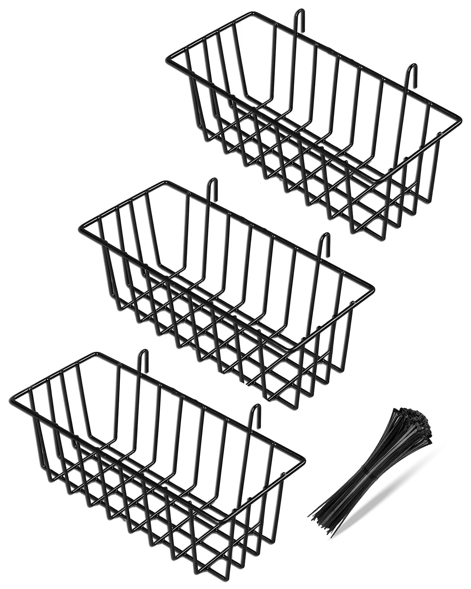 Paquete de 3 cestas de pared, cesta de alambre colgante para panel de rejilla de pared, cestas colgantes de metal para organizar, cestas de pared de alambre para almacenamiento, decoración del