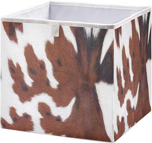 Kigai Cubo de almacenamiento plegable con estampado de vaca blanca y marrón, caja de almacenamiento de juguetes para organizar el hogar, estantes,