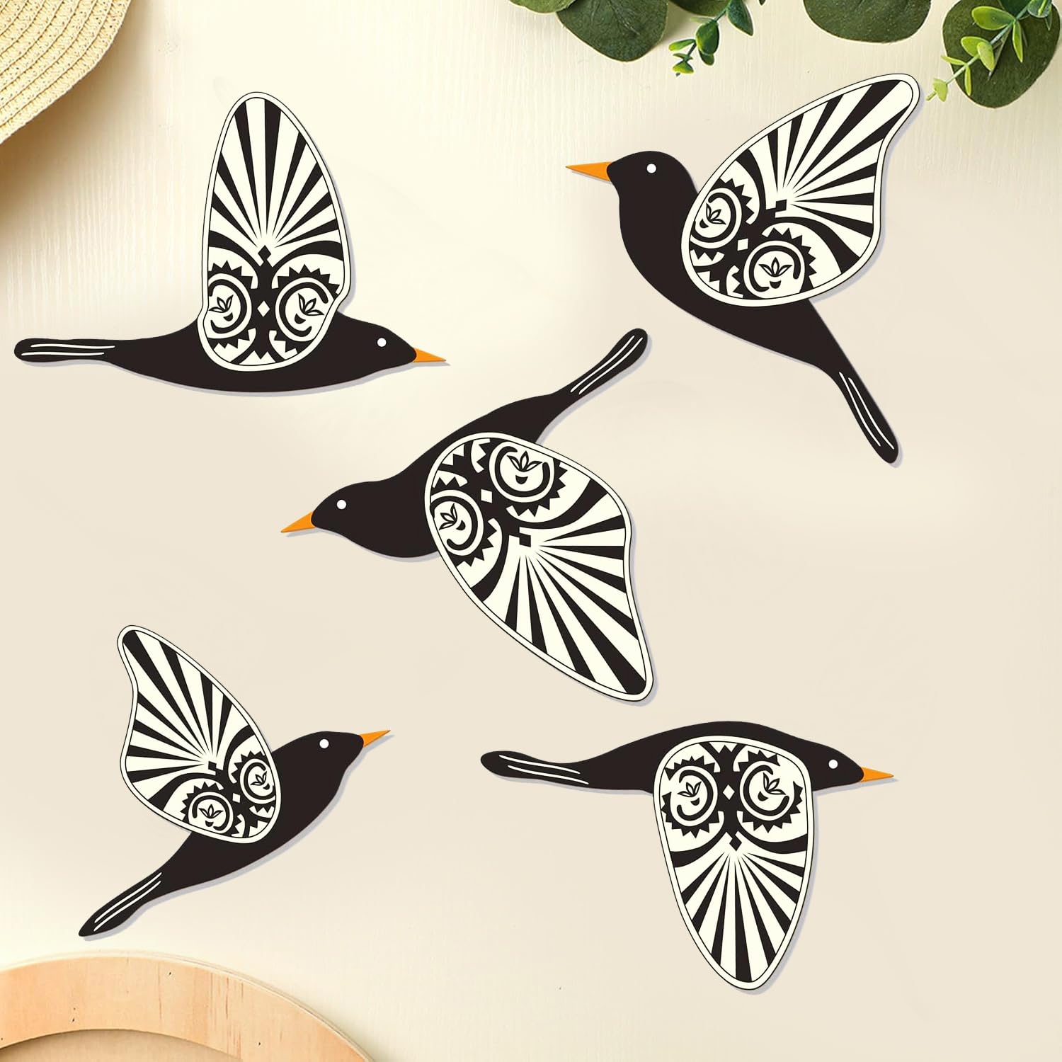Bhikham Creation Wooden 3D 5 Pieces Birds on Rope Wall Art Panel | Wood Bird Folk Art Wall Hanging Art Decoration Item for Living Room, Bedroom, Drawing Room, Dining Room & Office (Black) (Style 2)-image-46