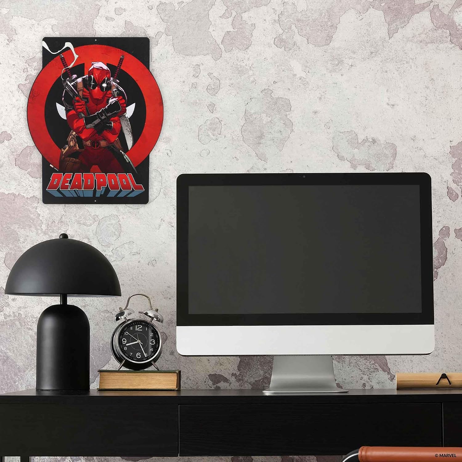 Marvel Deadpool Smoking Gun Metal Sign - Striking Deadpool Wall Decor for Man Cave, Teen Bedroom or Movie Room