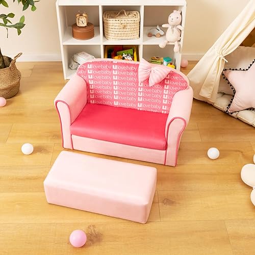 Miniatura 2 de Costzon Sofá para niños, sillón tapizado para niños pequeños con marco de madera maciza, superficie de terciopelo y relleno de esponja de alta