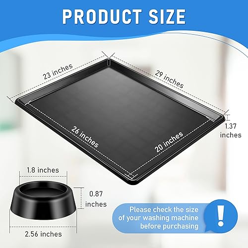 Miniatura 2 de Saillong Paquete de 2 bandejas de drenaje para lavadora con 8 almohadillas antivibraciones, 26 x 20 pulgadas (ID) a prueba de fugas para mini