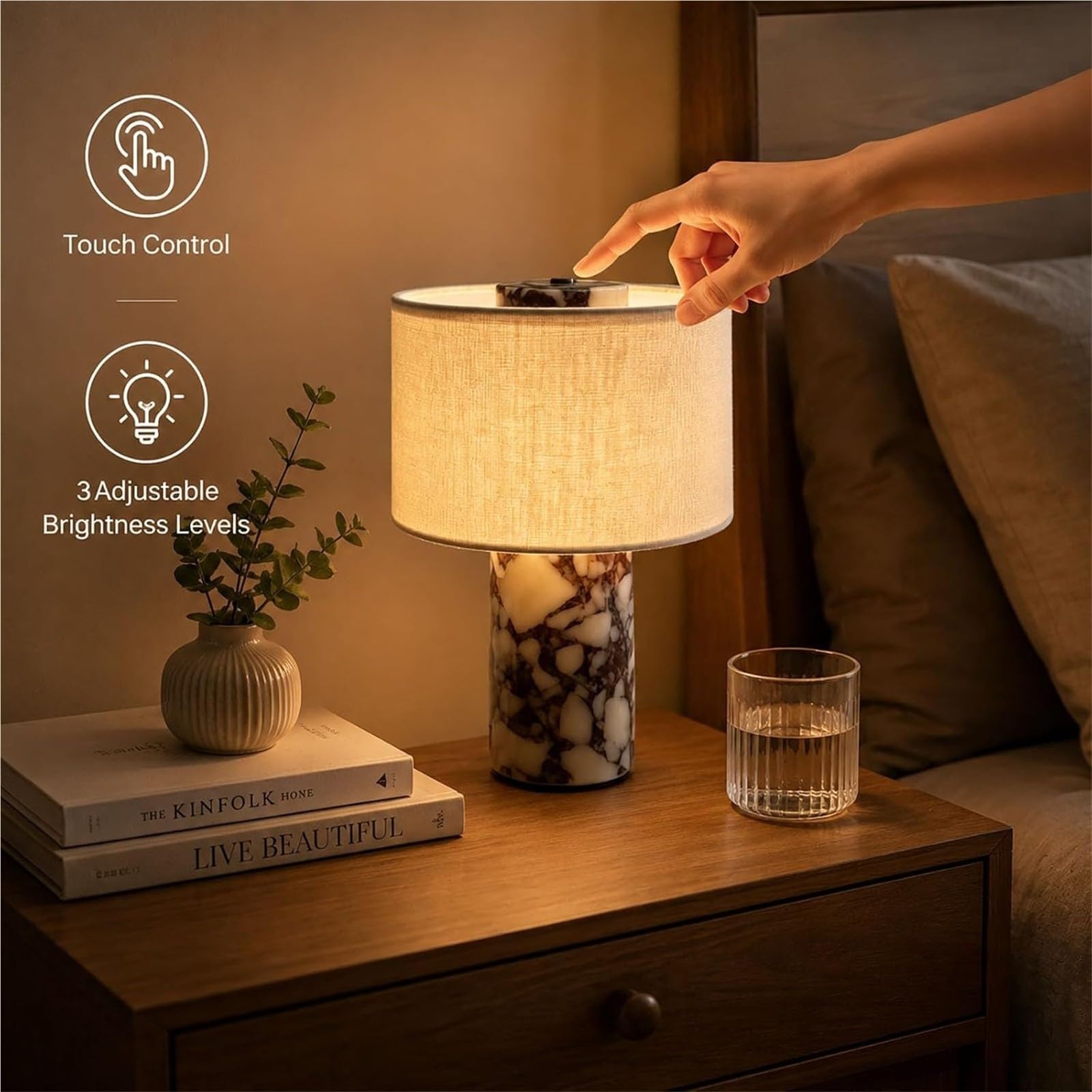 Lampada Tavolo Moderna Con Controllo Touch, Lampada In Marmo, Ricaricabile