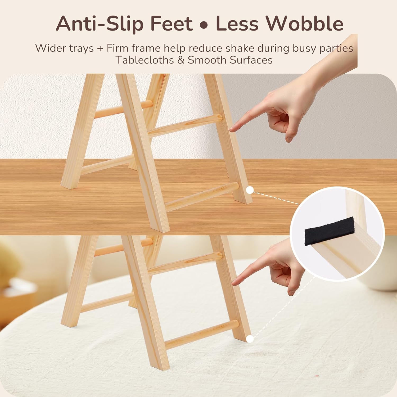 3-Tier Dessert Stand, 5.9" Extra-Wide Shelves, Natural Clear-Coated Finish, Stable & Easy-Clean Cupcake Holder for Afternoon Tea, Fruit, Snacks, Party Display - Image 5